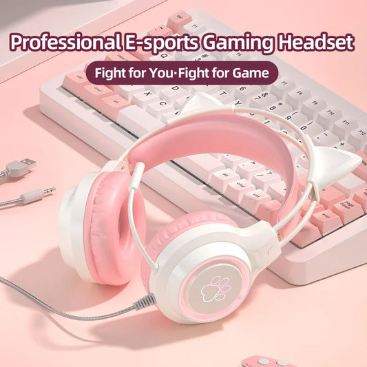 Headset Gamer de Gatinho Profissional para Todos os Consoles e PC